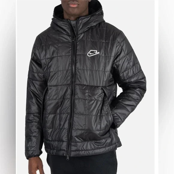 NIKEQUILTED PUFFER SYNTHETIC FILLED THERMORE FULL ZIP HOODED JACKET BLACK XXL